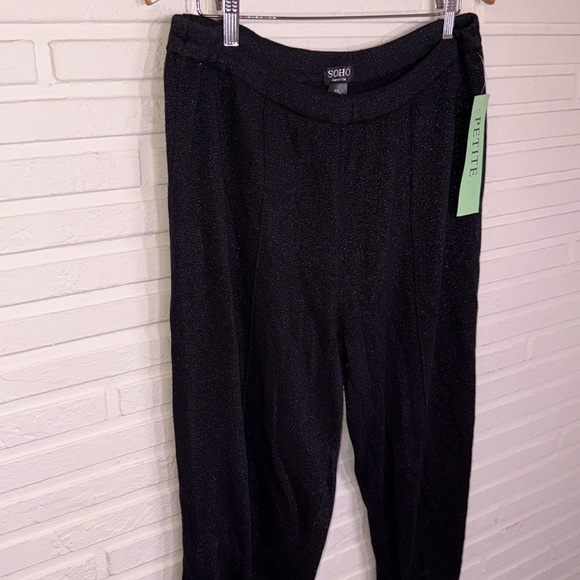 Soho Apparel Black Metallic Pleated Straight Leg Knit Pants, Women’s Size PXL - Picture 2 of 5